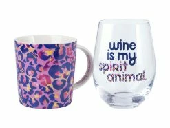 Kasey Rainbow Wild at Heart Mug & Glass Set Leopard Lilac Gift Boxed