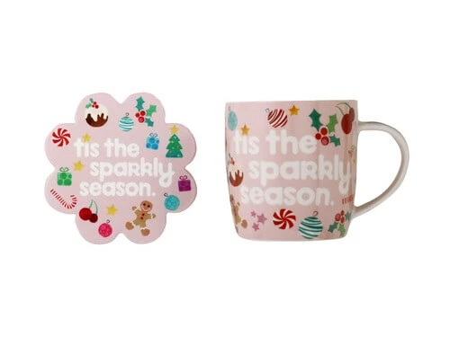 Kasey Rainbow Sparkly Season Mug 350ML & Coaster Set Pink Gift Boxed - Image 3