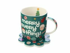 Kasey Rainbow Sparkly Season Mug 350ML & Coaster Set Dark Green Gift Boxed