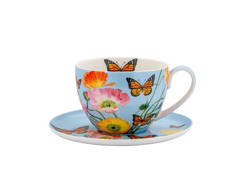 Gabby Malpas Posey Breakfast Cup & Saucer 400ML Field of Poppies Gift Boxed