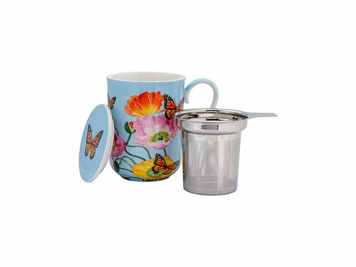 Gabby Malpas Posey Mug with Infuser 340ML Field of Poppies Gift Boxed